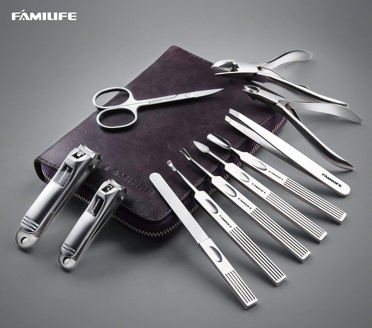 FAMILIFE Stainless Steel Manicure Set 11-in-1 Professional Nail Clipper Kit