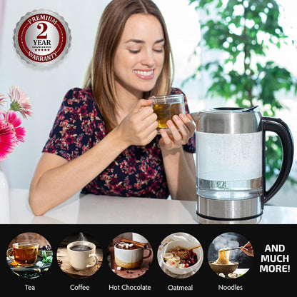 OVENTE 1.8L Glass Electric Kettle Water Boiler, Silver KG751S