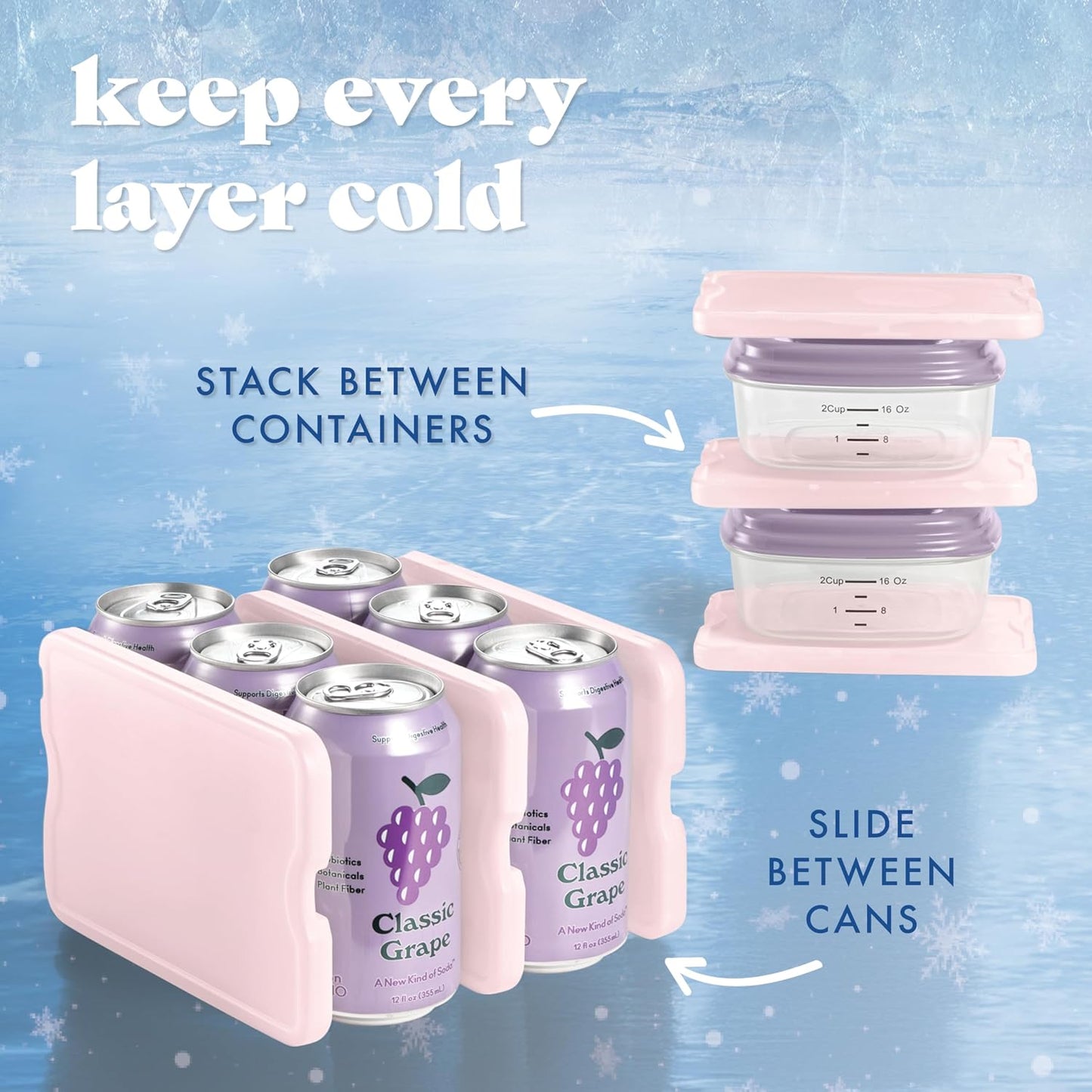 Cool Coolers by Fit & Fresh 4 Pack XL Slim Ice Packs, Quick Freeze Space Saving Reusable Ice Packs for Lunch Boxes or Coolers