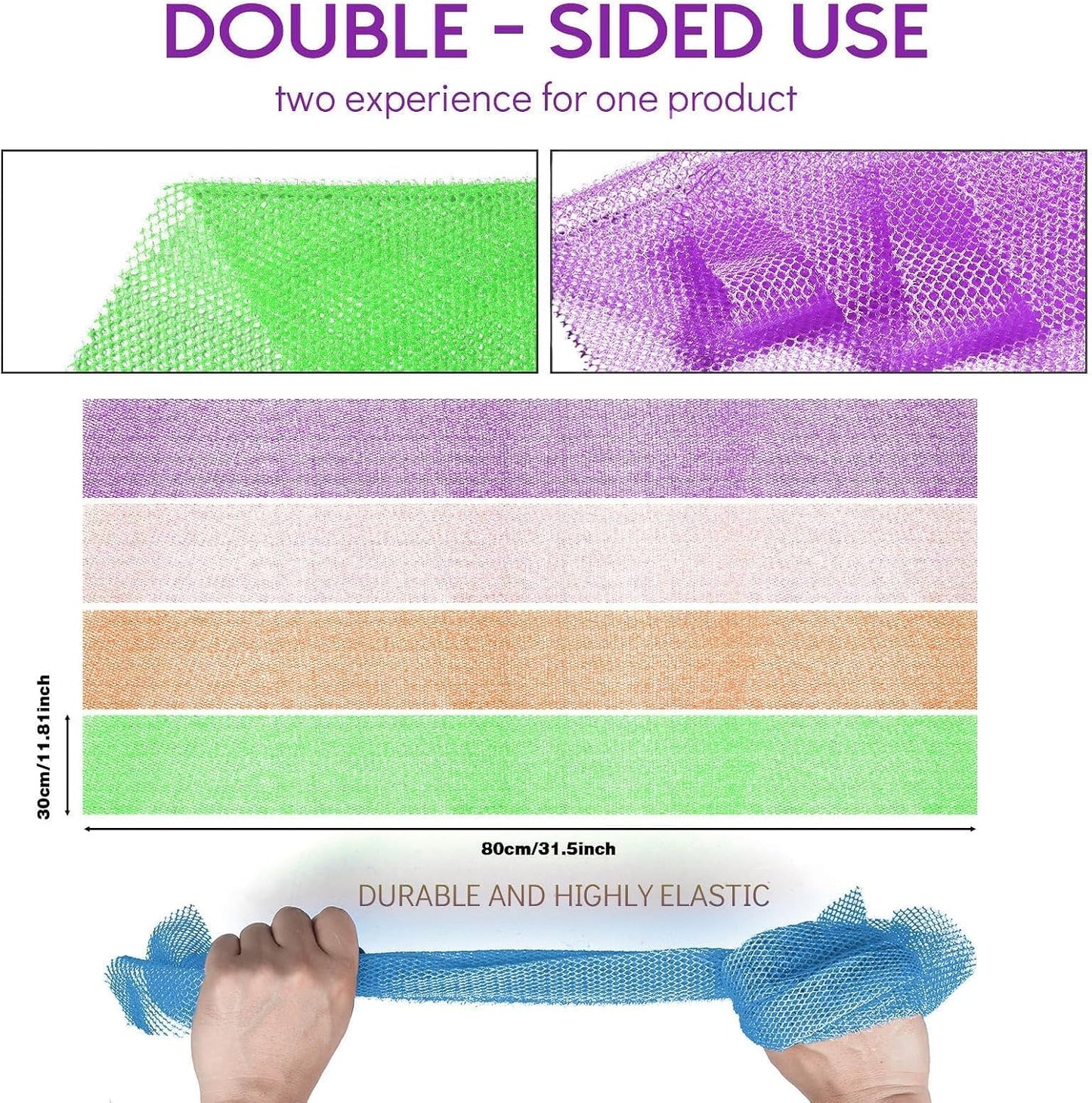 UJFQBH 3 Pieces African Bath Sponge African Net Long Net Bath Sponge Exfoliating Shower Body Scrubber Back Scrubber Skin Smoother,Great for Daily Use (Pink,Yellow,Purple)