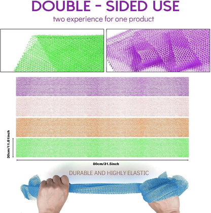 UJFQBH 3 Pieces African Bath Sponge African Net Long Net Bath Sponge Exfoliating Shower Body Scrubber Back Scrubber Skin Smoother,Great for Daily Use (Pink,Yellow,Purple)