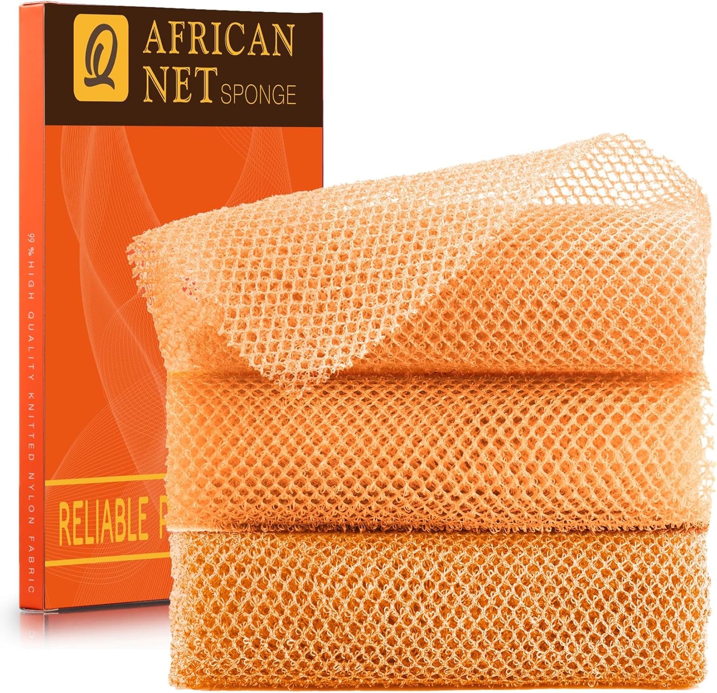 UJFQBH 3 Pieces African Bath Sponge African Net Long Net Bath Sponge Exfoliating Shower Body Scrubber Back Scrubber Skin Smoother,Great for Daily Use (Pink,Yellow,Purple)