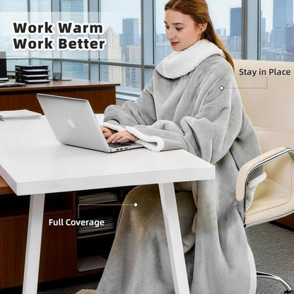 IFNOW Sherpa Wearable Blanket with Sleeves for Women Men Adults, Christmas Birthday Gifts for Women Mom Wife, Cozy Wearable Blanket with Arm and Pocket, Warm Full Body TV Wrap Throw Blanket, Grey