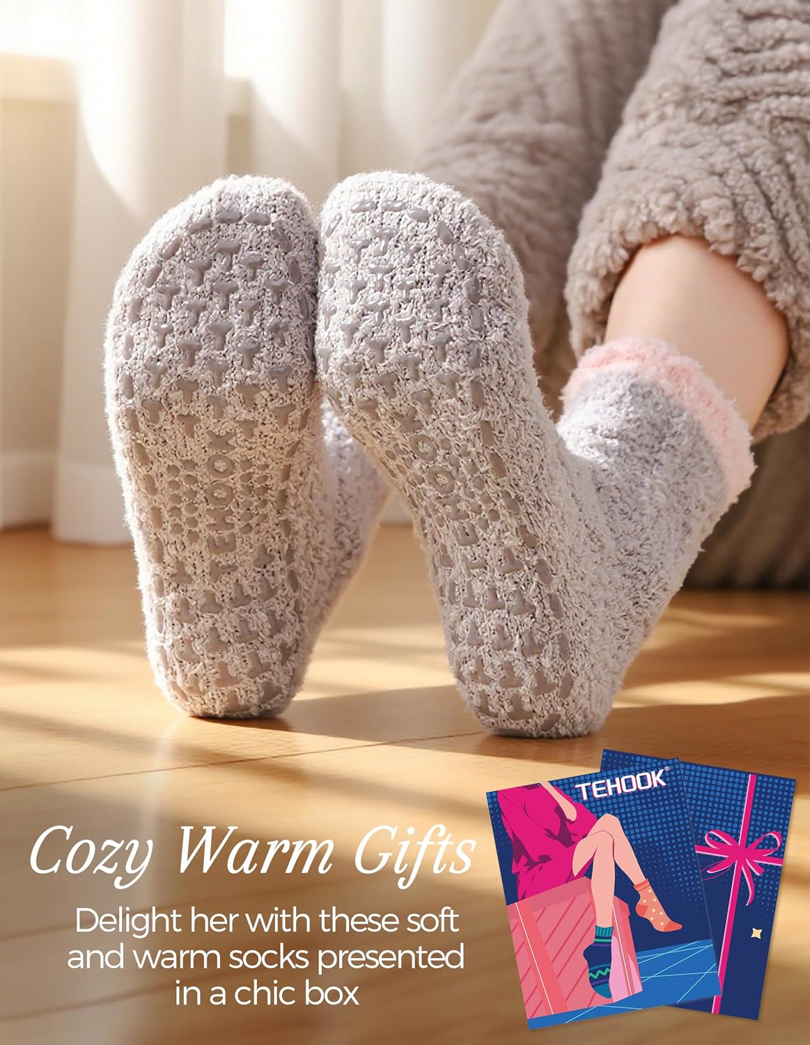 TEHOOK Warm & Cozy Gifts for Women, Fluffy Fuzzy Plush Sleeping Slipper Socks - Soft Warm Fabric