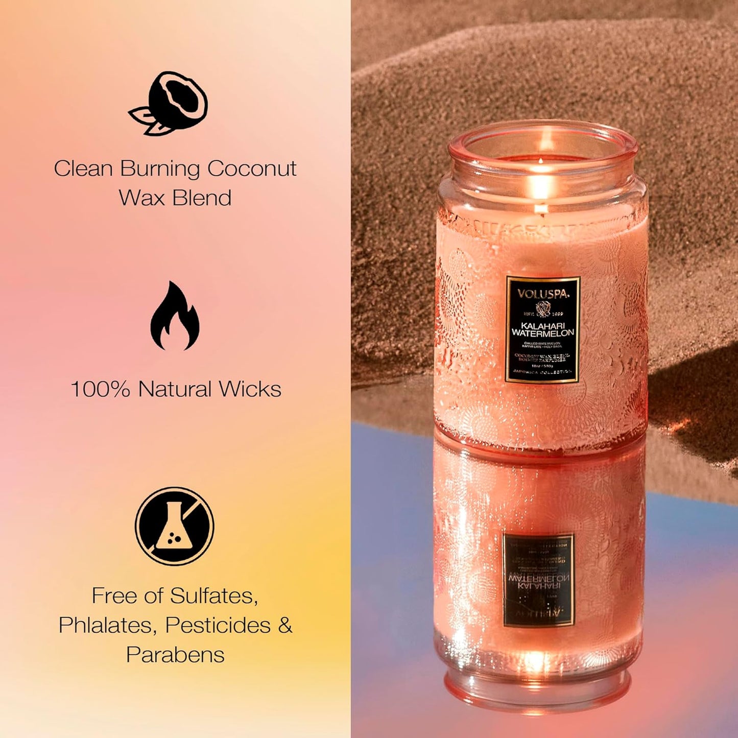 Voluspa Baltic Amber Candle, 18 oz, Coconut Wax Blend, Scented Candles for Home, 100 Hour Burn Time, Candle Jar