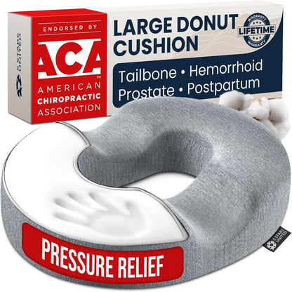 5 STARS UNITED Donut Pillow for Tailbone Pain & Hemorrhoids – Large Memory Foam Seat Cushion for Bed Sore-Prone Areas & Pressure Relief – Prostate, Postpartum & Pregnancy Support, Black Mesh Cover