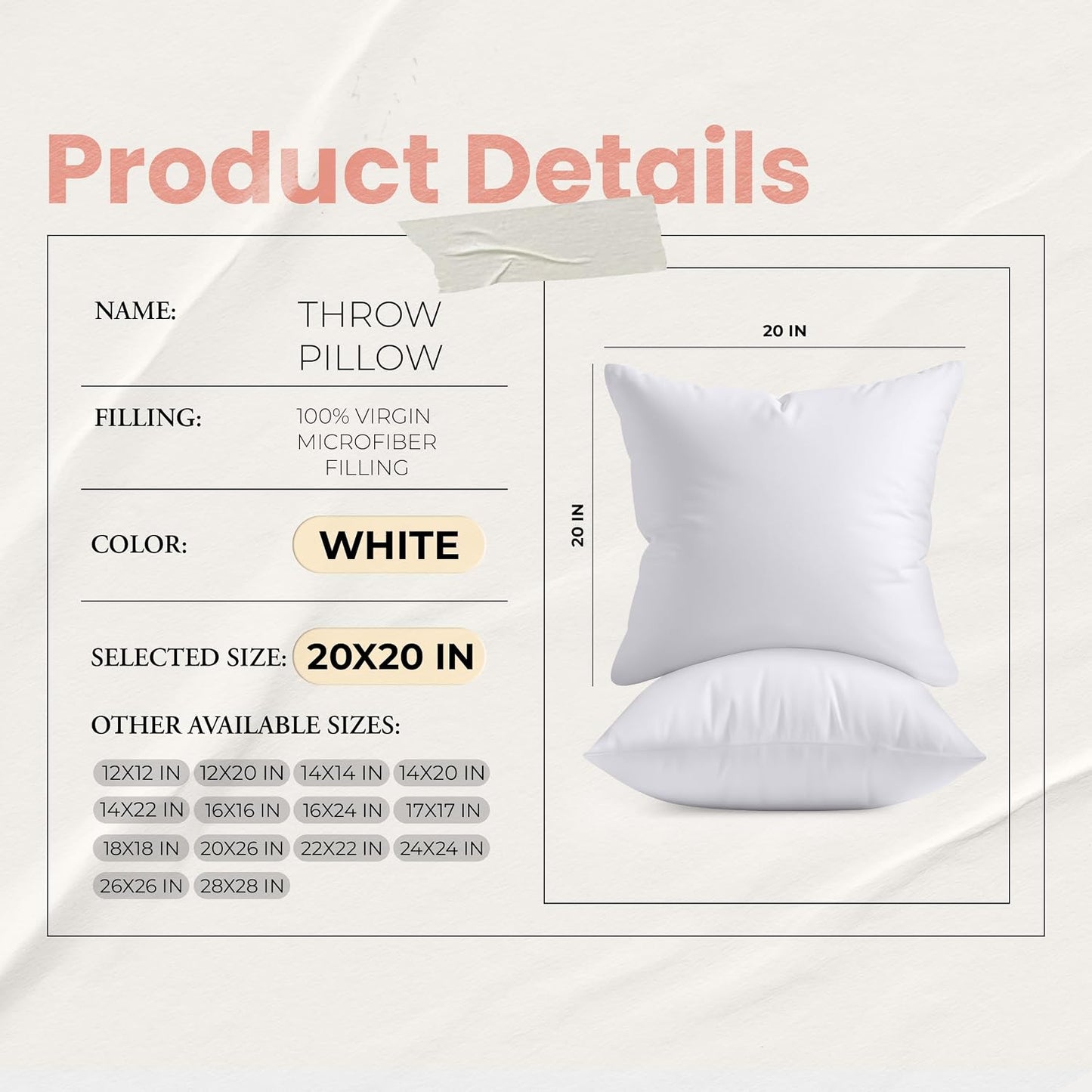 Utopia Bedding 12x20 Pillow Inserts, Set of 2, White – Indoor Decorative Throw Pillows for Bed, Sofa & Couch – Soft, Supportive & Fluffy Cushion Inserts