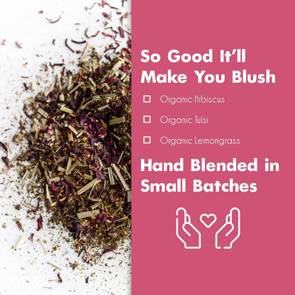Big Heart Tea Co. Tea Bags - Blushing Pink Hibiscus - Certified Organic, Naturally Sweet Ayurvedic Herbal Decaf Tea with Small Batch Ground Herbs - Adaptogenic Tulsi and Lemongrass, 50 Pack