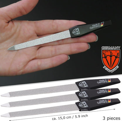 3 Swords Germany - Brand Quality Sapphire Metal Nail File Set (5 pcs.) with 3-Way Nail Buffer (1 pc.), Manicure Pedicure Finger & Toe Nail Care - Made in Solingen Germany (671)