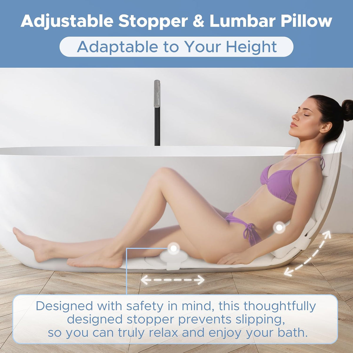 Sunlit Ultra Soft Full Body Bath Pillow for Bathtub, Luxury Thick Tub Pillow for Head Neck Back Support with Lumbar Pillow Multi-Function Stopper, Spa Pillow with Strong Suction Cups, Bath Accessories