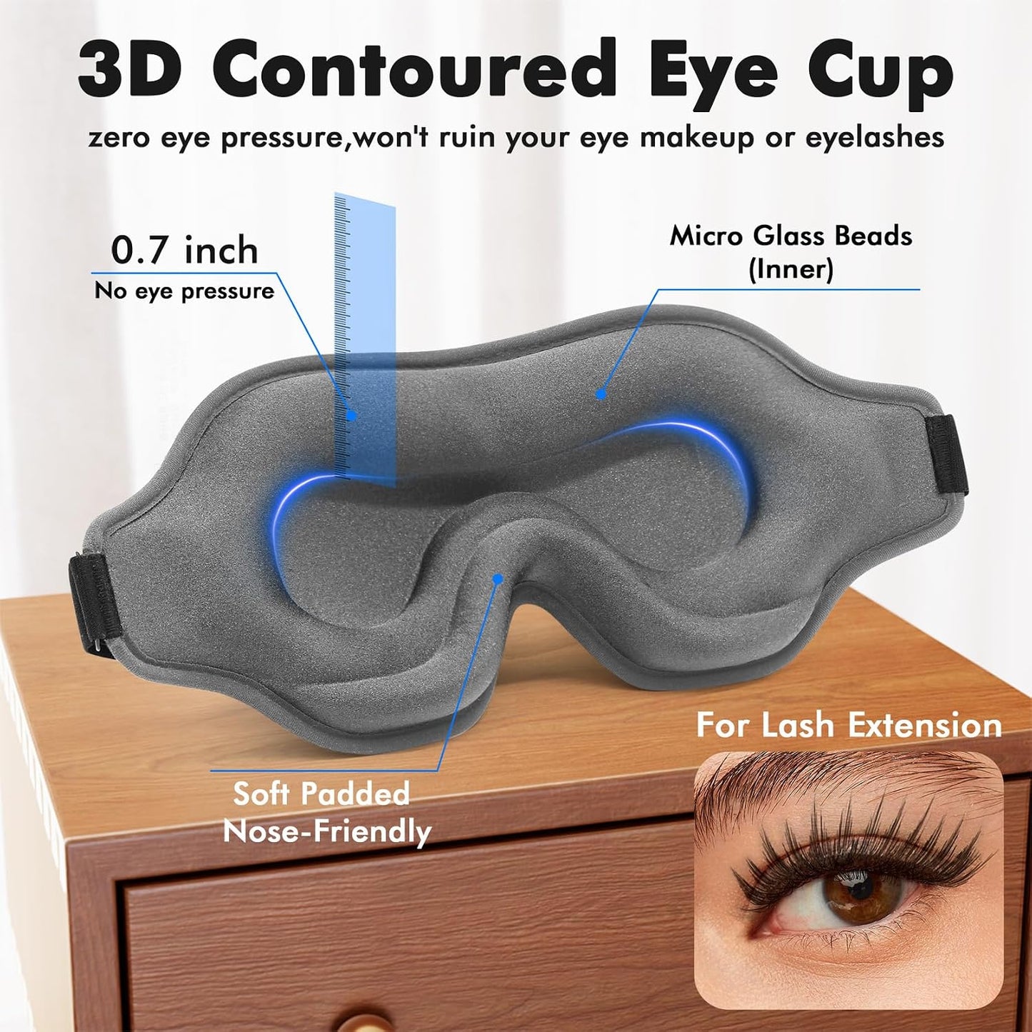 Sleep Eye Mask for Men Women, Lash Extensions 3D Sleeping Mask, Travel Blackout Night Blindfold Eye Shade Cover with Adjustable Strap (Black)