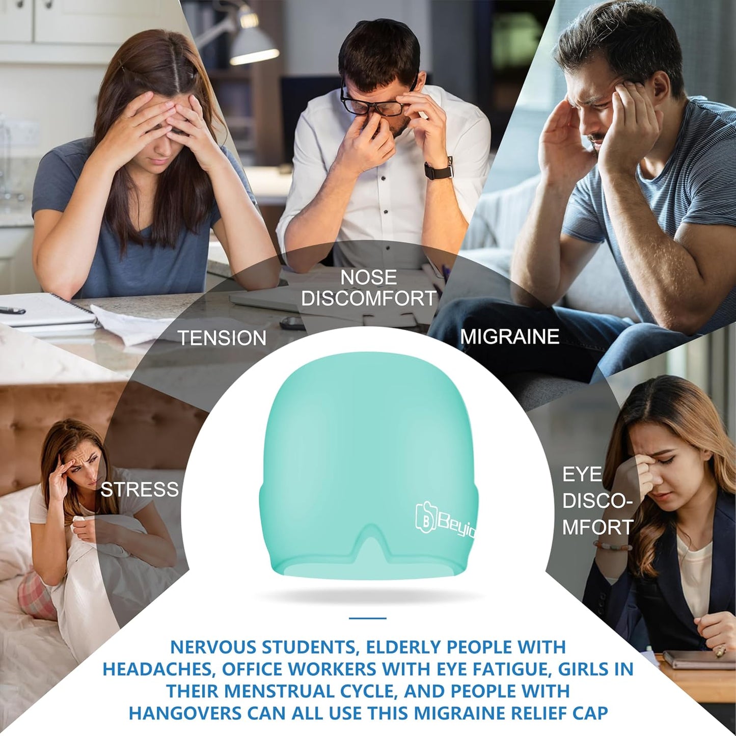 Migraine Relief Cap, All Around Gel Covered Reusable Headache Relief Cap, Black Migraine Cap for Headache Relief, Puffy Eyes