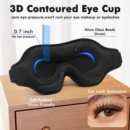 Sleep Eye Mask for Men Women, Lash Extensions 3D Sleeping Mask, Travel Blackout Night Blindfold Eye Shade Cover with Adjustable Strap (Black)