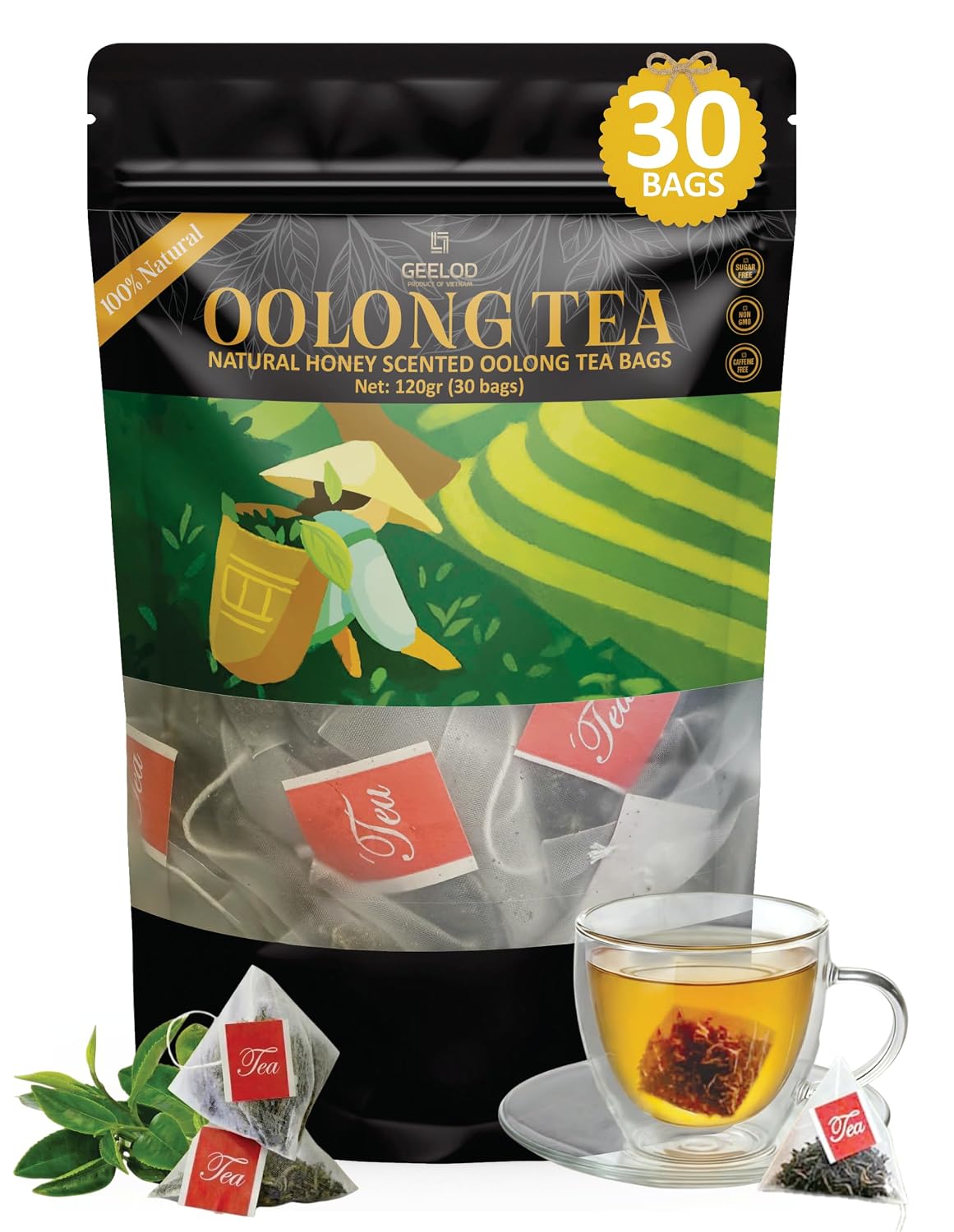 Natural Oolong Tea Bags - 100% Premium Whole Leaf Honey Aroma Cortisol Tea