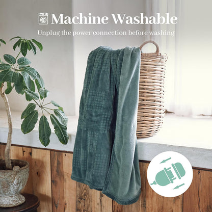 Texciting Heated Blanket Electric Blanket Throw 50''X60''-Heating Throw with 9 Heat Settings-2-10 Hours Auto Off,ETL Certified,Machine Washable (Green)