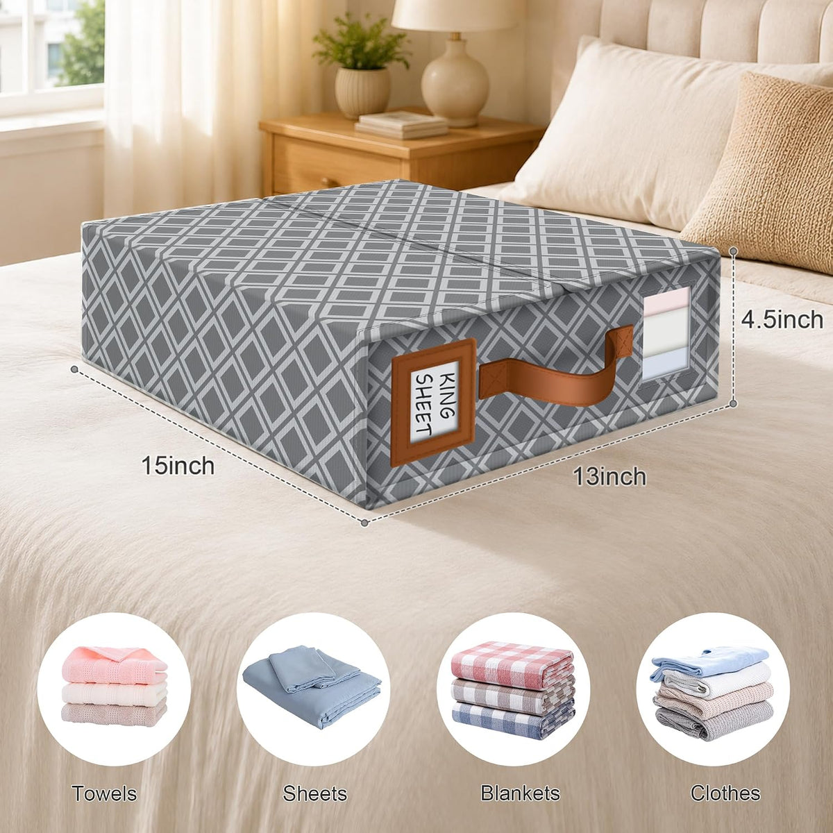 Large Bed Sheet Organizers and Storage for Linen Closet, Grey