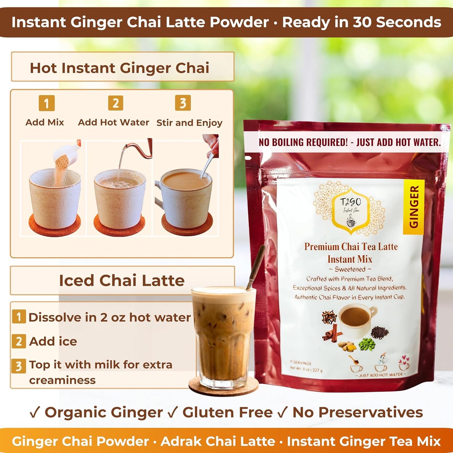 T2GO Authentic Karak Masala Chai Tea Mix – Just Add Water, 8 oz | Bold karak-style masala chai — real milk & spices in every scoop, no simmering