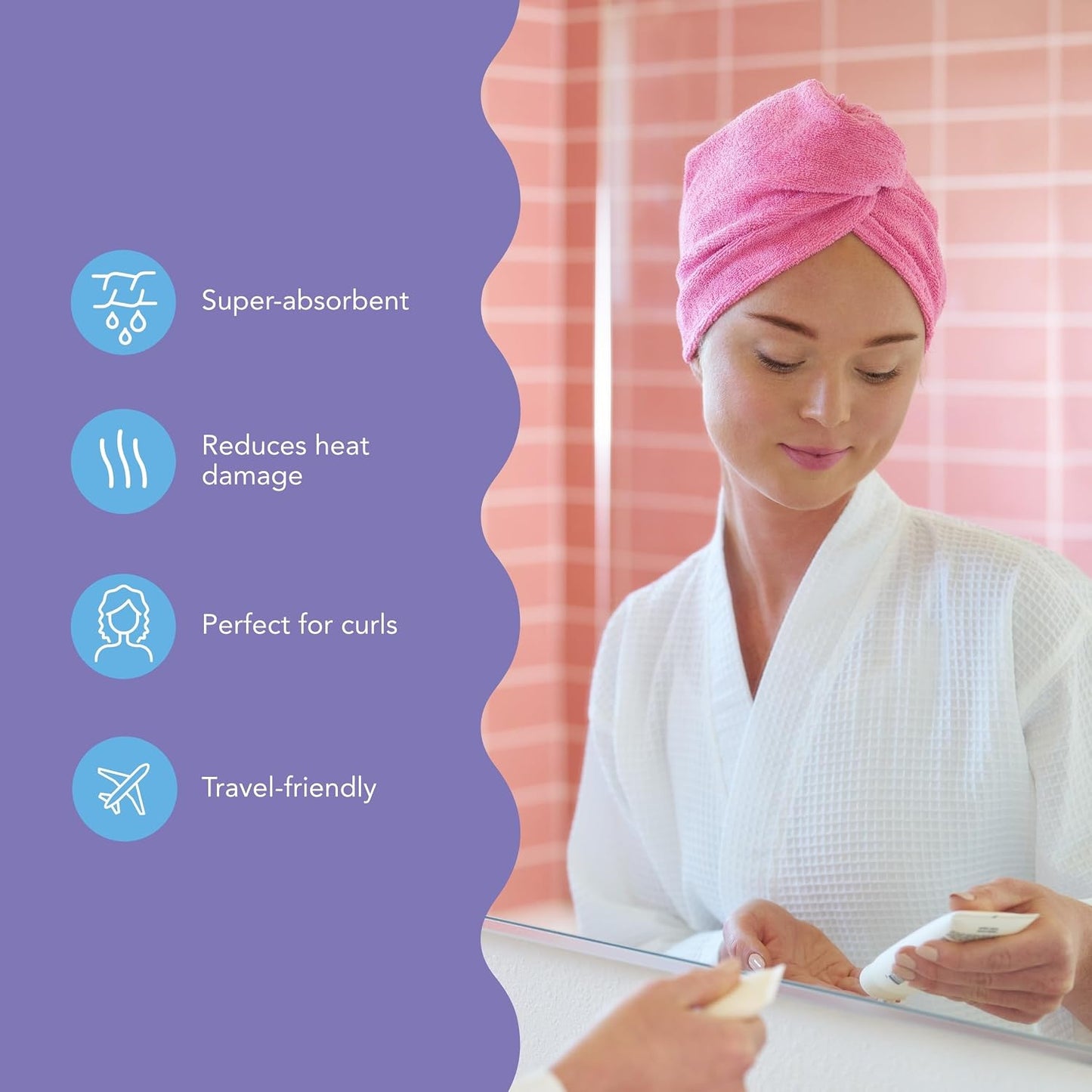 Turbie Twist 2-Pack Microfiber Hair Towel for Beauty, Travel, Gifting - Hair Wrap Turban for Straight, Wavy & Curly Hair - Premium Personal Care - Dark Purple & Light Purple