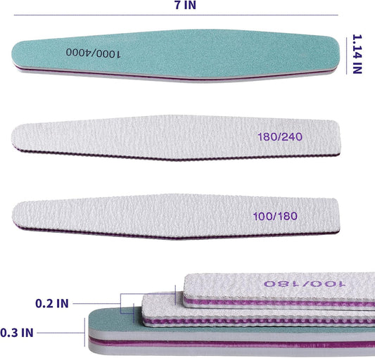 SWEET VIEW 14PCS Nail Files & Buffers for Gel, Acrylic and Natural Nails | Includes 100/180, 180/240 grit Emery Boards & 1000/4000 Buffer Block. For natural, gel or acrylic.
