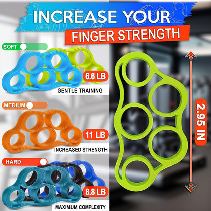 6Pcs Finger Strengthener with 3 resistance levels - Elastic Silicone Finger Exerciser with Shape-Retention and Ergonomic Design - Tear-Resistant Hand Stretcher with Comfort Grip for Hand Recovering