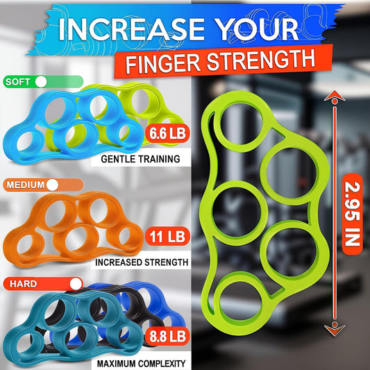 6Pcs Finger Strengthener with 3 resistance levels - Elastic Silicone Finger Exerciser with Shape-Retention and Ergonomic Design - Tear-Resistant Hand Stretcher with Comfort Grip for Hand Recovering