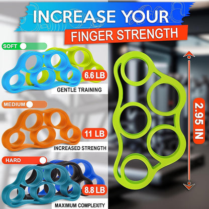 6Pcs Finger Extension Bands - Finger Stretcher Exerciser Silicone Grip Strengthener, 3 Resistance Levels, Ergonomic Hand Exerciser with Shape-Retention, Tear-Resistant Comfort Grip for Hand Recovery
