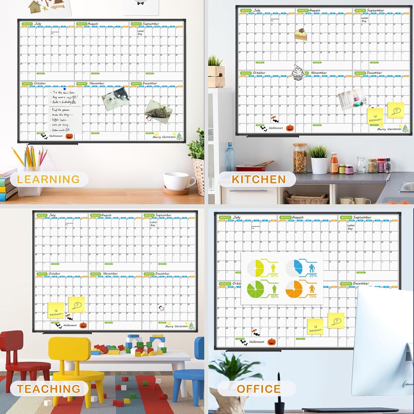 JILoffice Magnetic Dry Erase Calendar Whiteboard, 4 Month White Board Planner 36 X 24 Inch, Black Aluminum Frame Wall Mounted Board for Office Home and School