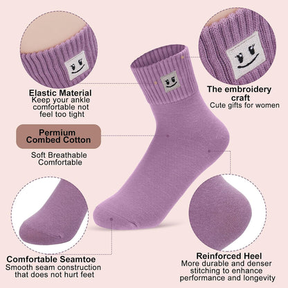Eurzom 10 Pairs Socks Womens Crew Elastic Ankle Length Cotton Socks Aesthetic Cute Lightweight Low Cut Gifts for Women - Colors A