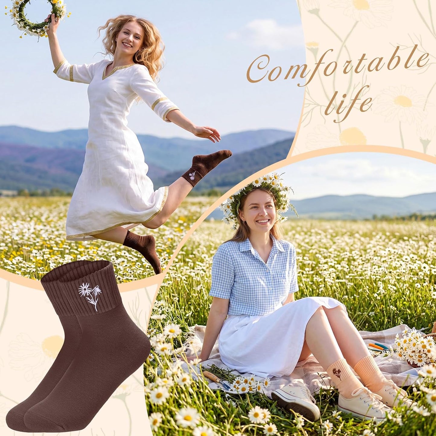 Eurzom 10 Pairs Socks Womens Crew Elastic Ankle Length Cotton Socks Aesthetic Cute Lightweight Low Cut Gifts for Women - Colors A