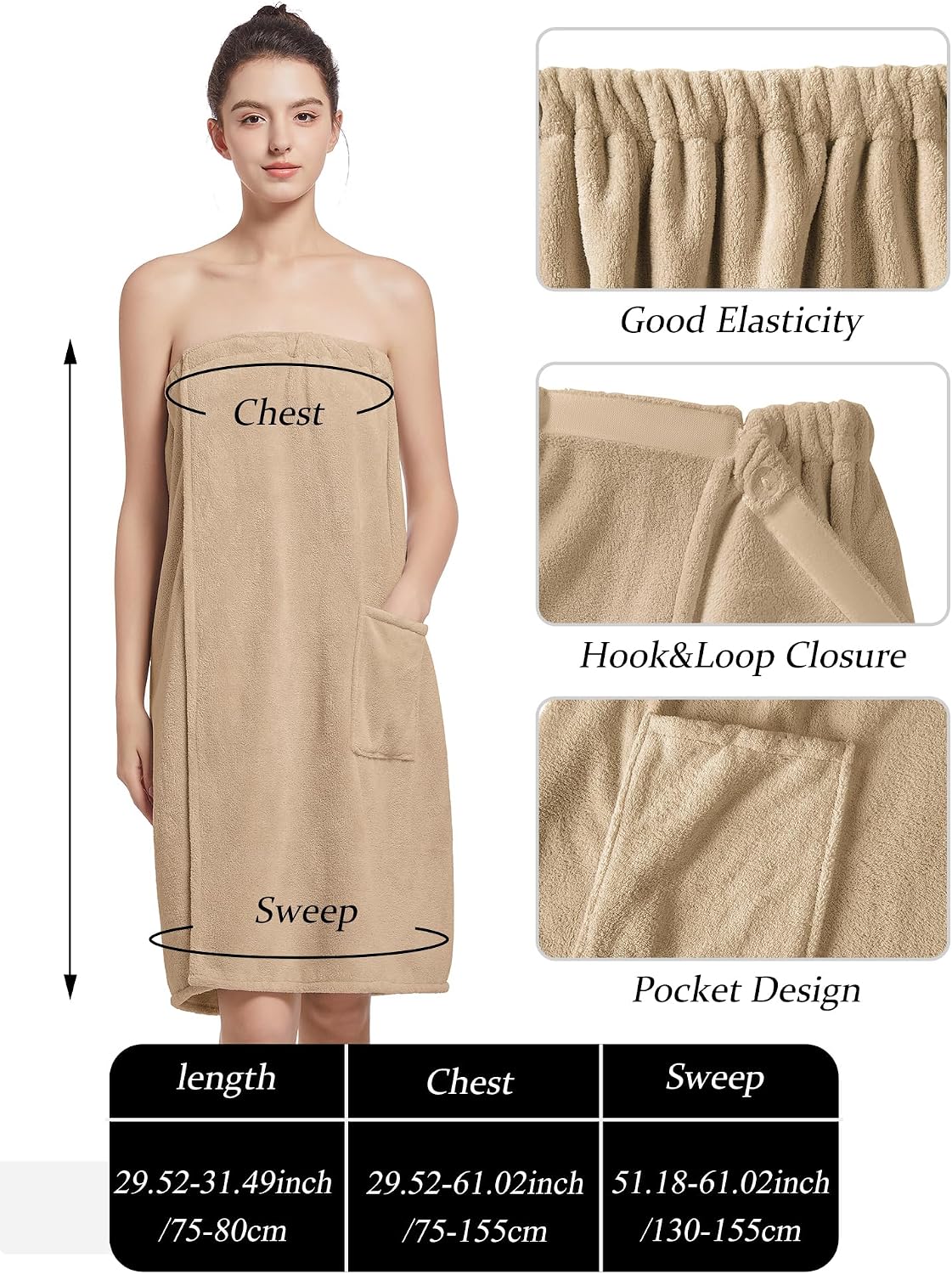 Women'S Soft Wrap Towel Full Length，Bath Robe After Shower Female Plush Long，Spa Bathrobes Lightweight With Pockets