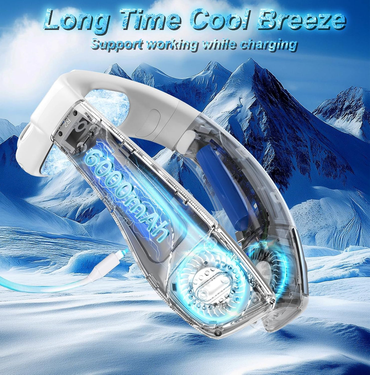 Neck Fan Air Conditioner with Large Cooling Plate, Portable Neck Fans that Blow Cold Air 360° Airflow, Wearable Personal AC Quiet Back Air Outlet 6000mAh Rechargeable,Gifts for Men Women Travel Office