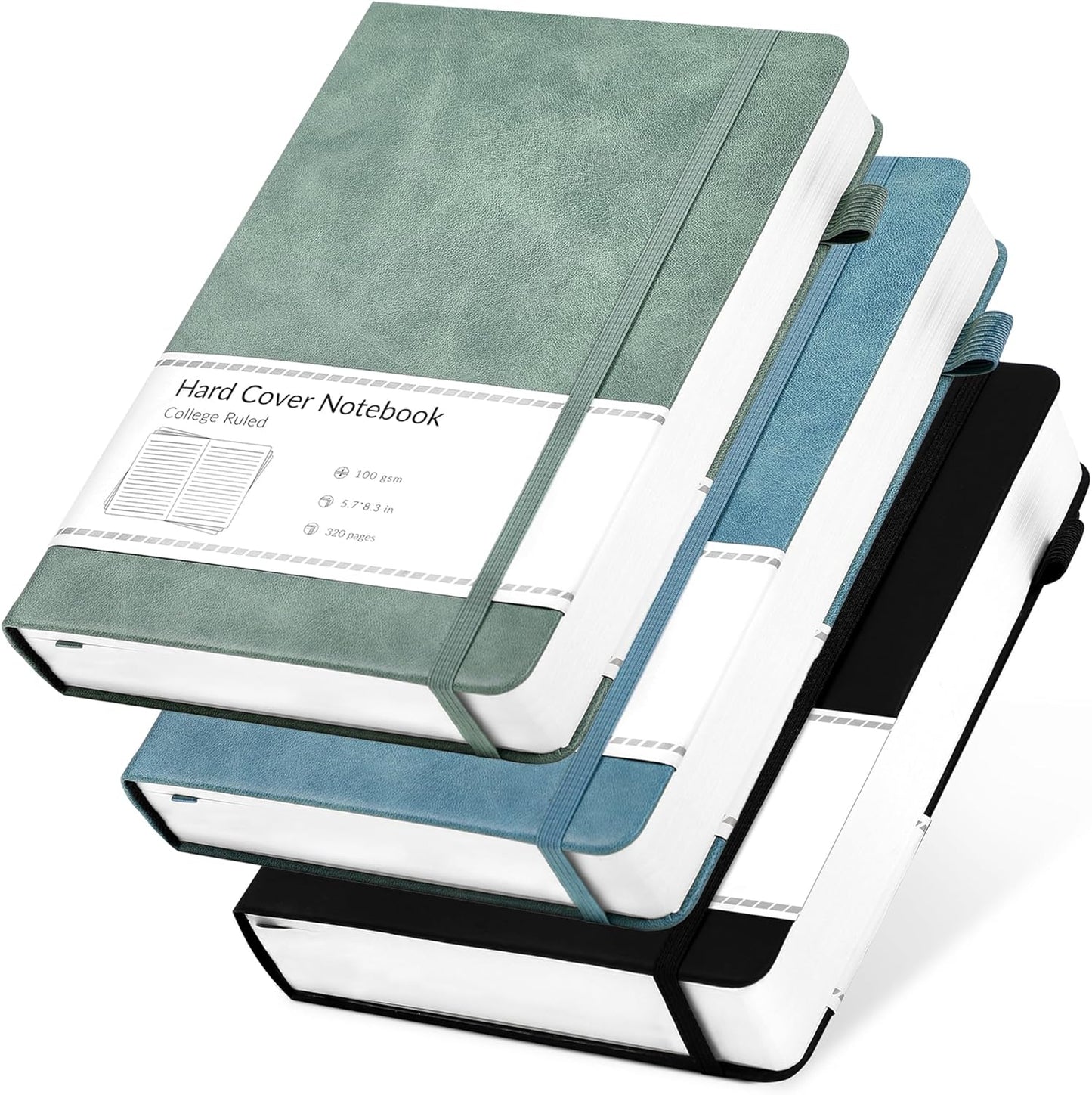CAGIE Lined Journal Notebook for Women Men 320 Pages 100 Gsm Paper Thick Journaling Notebooks A5 Leather Journals for Writing Hardcover Journal Supplies for Work Note Taking Diary, 5.7x8.3 In, Green