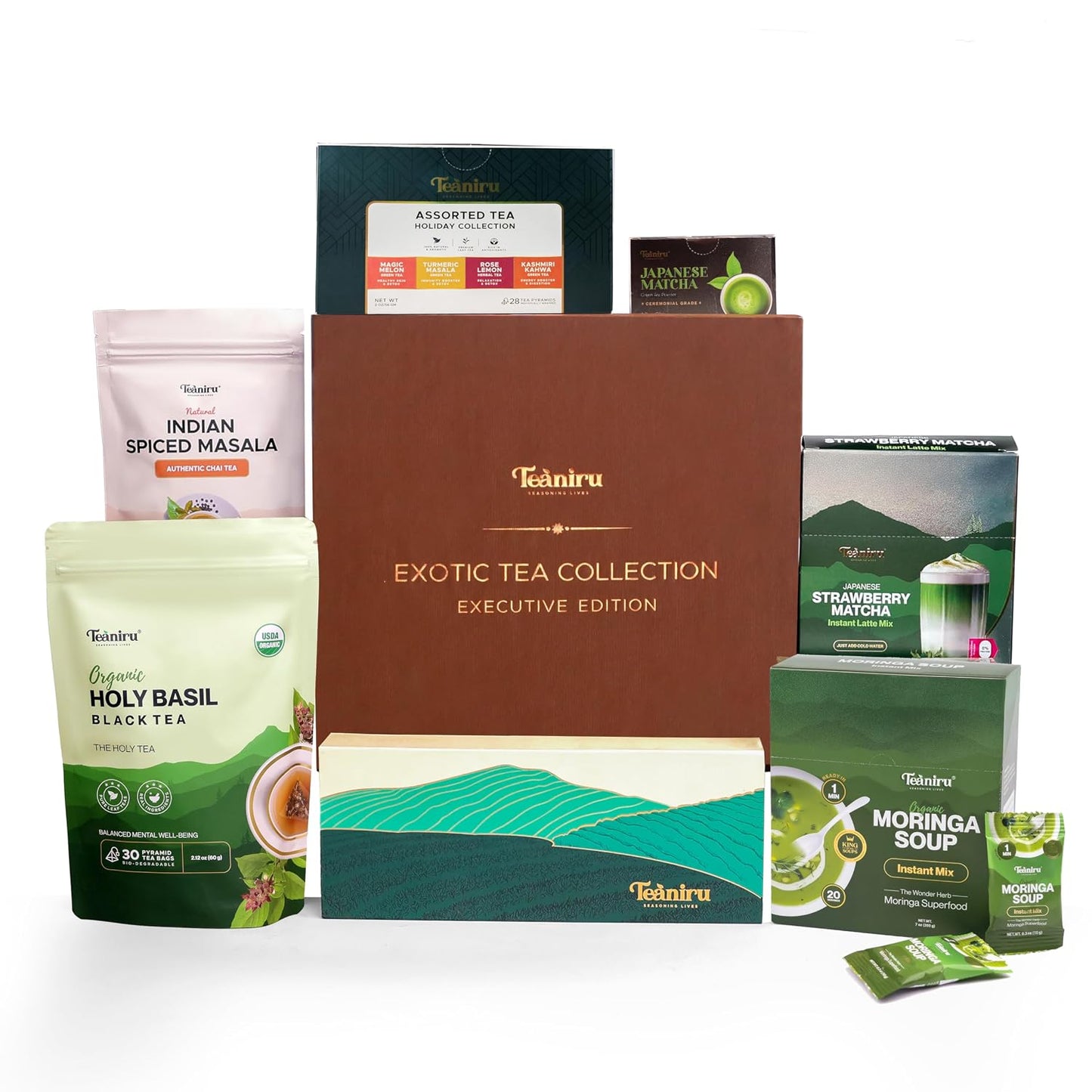 Teaniru, Grandeur Tea Collection | 3 Loose Leaf Tea Sampler | Variety Pack Assortment of Green, Herbal & Black Tea | Gluten Free & Sugar Free | Gift Set for Men & Women | Thanks Giving