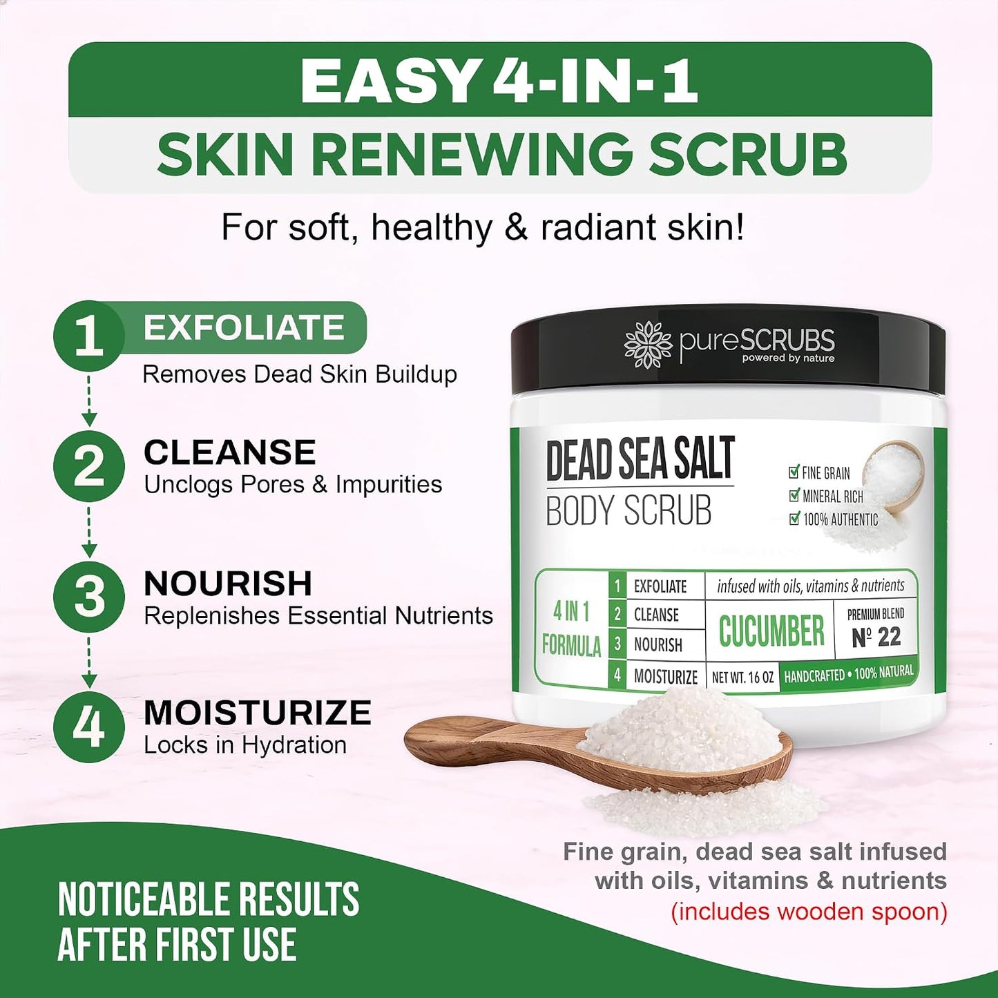 pureSCRUBS Premium Cucumber Body Scrub Set, Exfoliating Dead Sea Salt Scrub