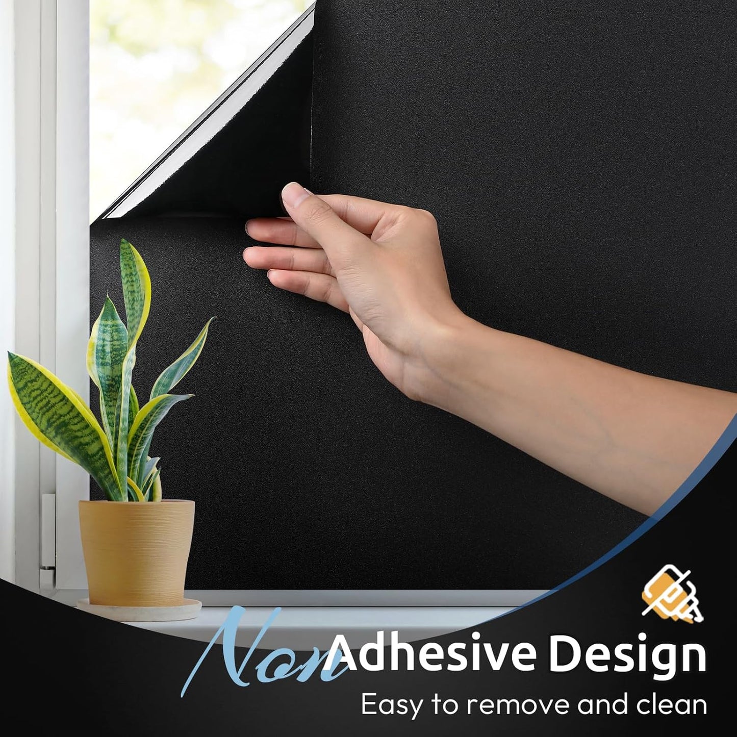rabbitgoo Blackout Window Film Room Darkening Light Blocking 17.5" x 78.7" | Removable Static Cling without Glue, Tint & Privacy Film for Window Inside, Day & Night Sleep for Home Garage Bedroom House