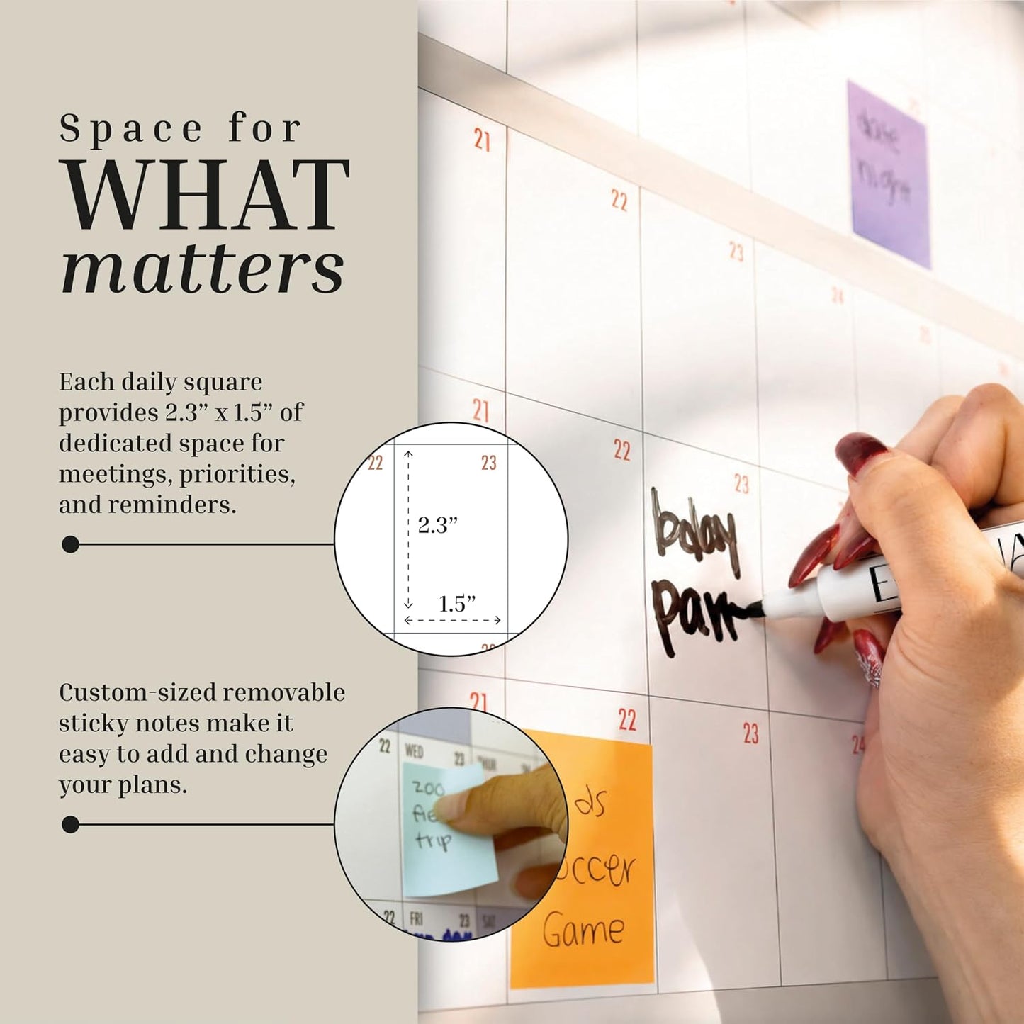 ETERNA GOODS Undated Giant Wall Calendar | 4ft x 3ft Full-Year Dry Erase Planner Start Anytime, Own The Year Jumbo Whiteboard Wall Calendar, Includes Markers, Stickers & Mounting Kit, for Home or Office