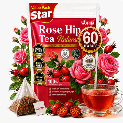 WOTIHA Rosehip Herbal Tea Bags, Caffeine-Free, 60 Count