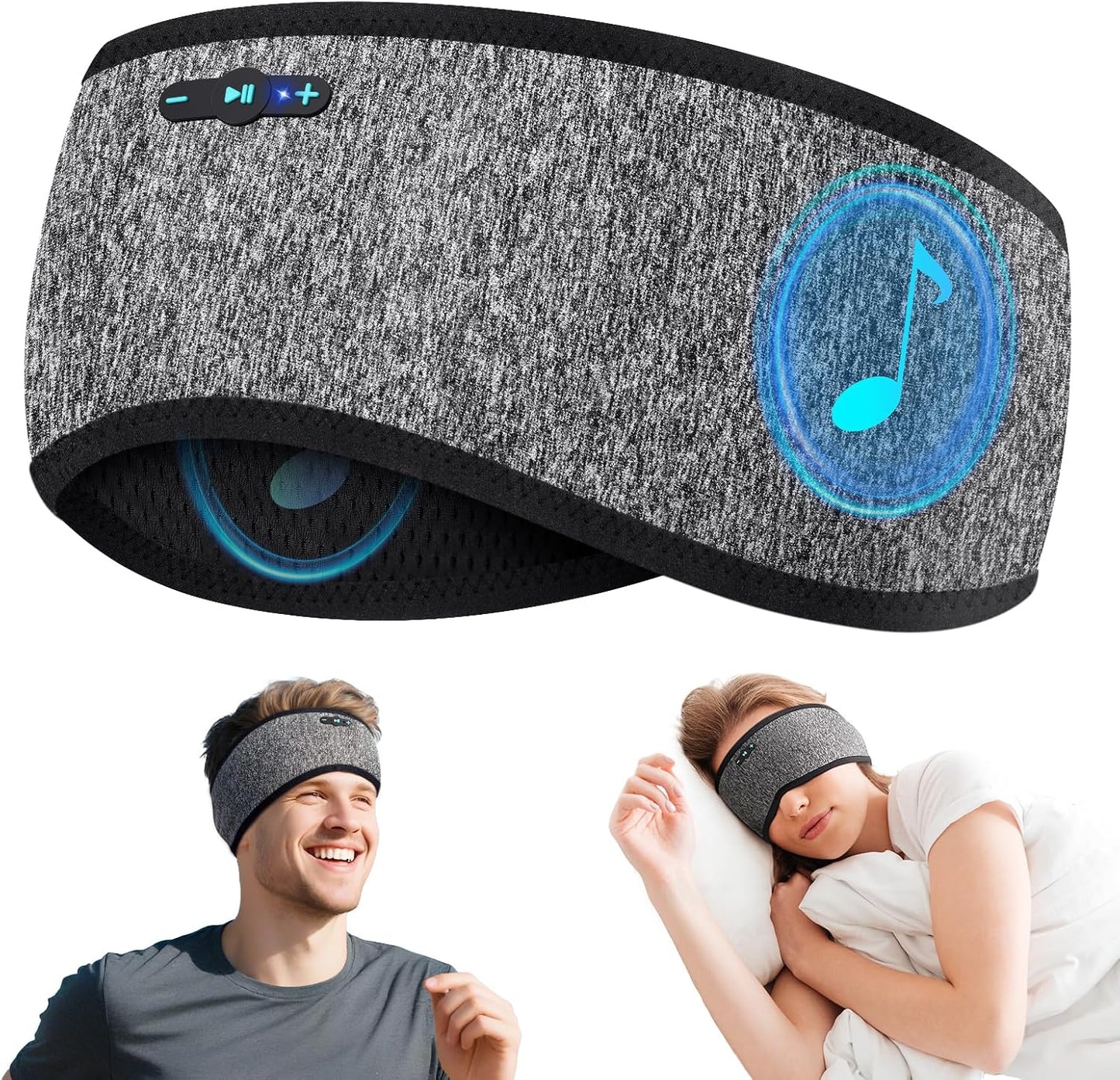 Sleep Headphones Bluetooth 6.0 Headband, 3-IN-1 Sleeping Headband Headphones for Side Sleepers with 20H PlayTime, HD Stereo, Removable and Washable Wireless Headband for Sleeping Sport (Black)
