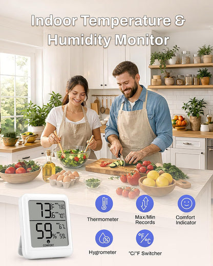 BN-LINK Digital Hygrometer Indoor Room Thermometer, Accurate Temperature and Humidity Meter with Large LCD Monitor for Home, Bedroom, Terrarium, Incubator, Greenhouse, 1 Pack