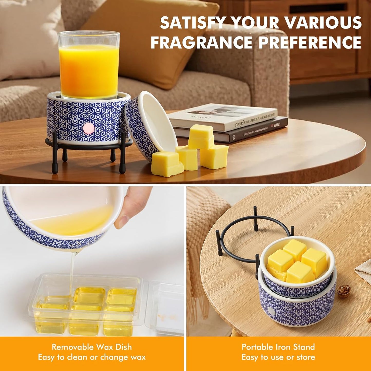 EQUSUPRO Wax Melt Warmer for Scented Wax Melts 3-in-1 Electric Ceramic Candle Wax Warmer Burner Fragrance Wax Melter for Home Office Bedroom Gift & Decor (Leaf)