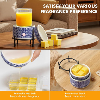 EQUSUPRO Wax Melt Warmer for Scented Wax Melts 3-in-1 Electric Ceramic Candle Wax Warmer Burner Fragrance Wax Melter for Home Office Bedroom Gift & Decor (Leaf)
