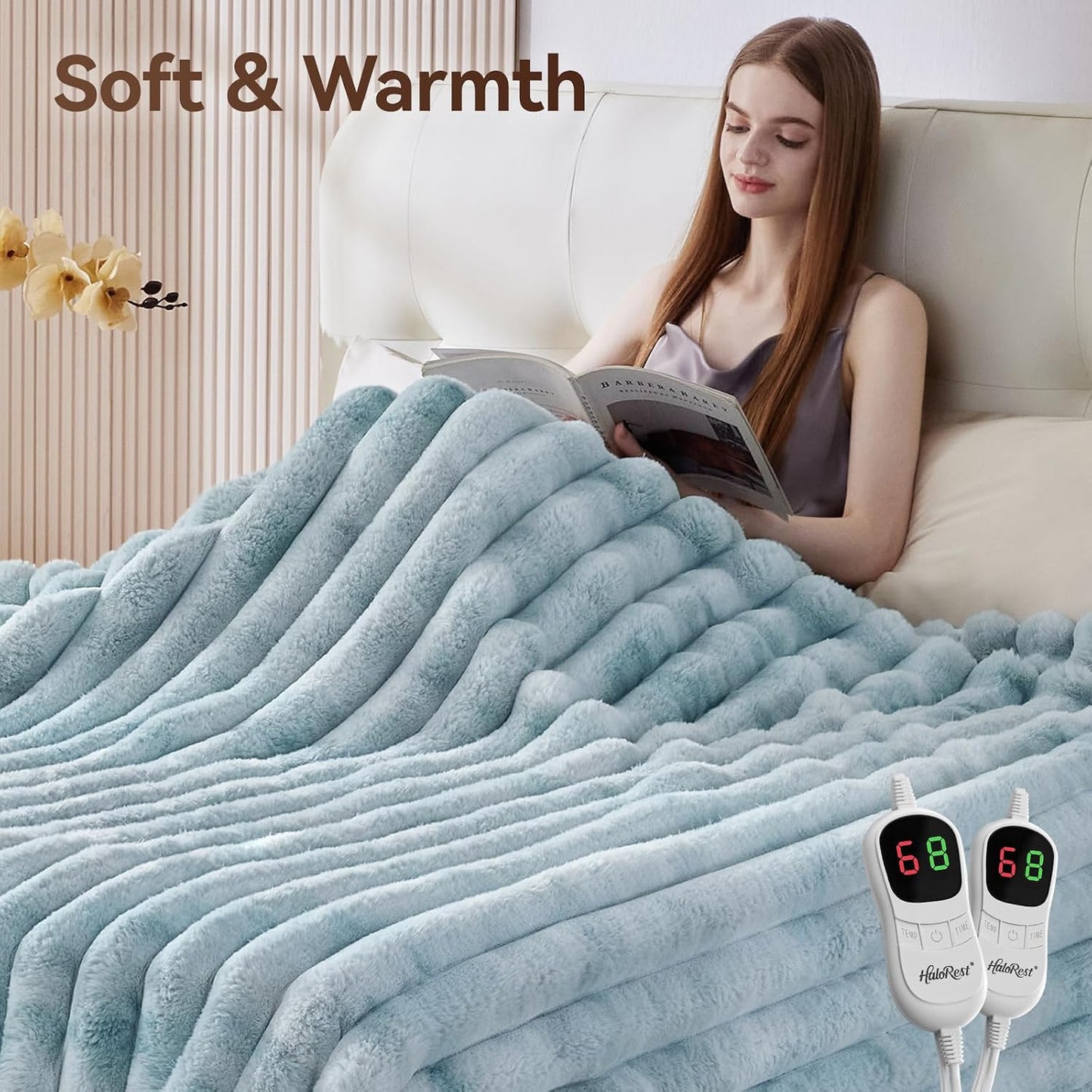 Heated Throw Blanket, Faux Fur Cozy Heating Blanket with Overheat Protection, 1/2/4/6/8 Hours Auto-Off 10 Heat Level, Machine Washable (50x60 Inches, Cream White)