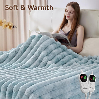 Heated Throw Blanket, Faux Fur Cozy Heating Blanket with Overheat Protection, 1/2/4/6/8 Hours Auto-Off 10 Heat Level, Machine Washable (50x60 Inches, Cream White)