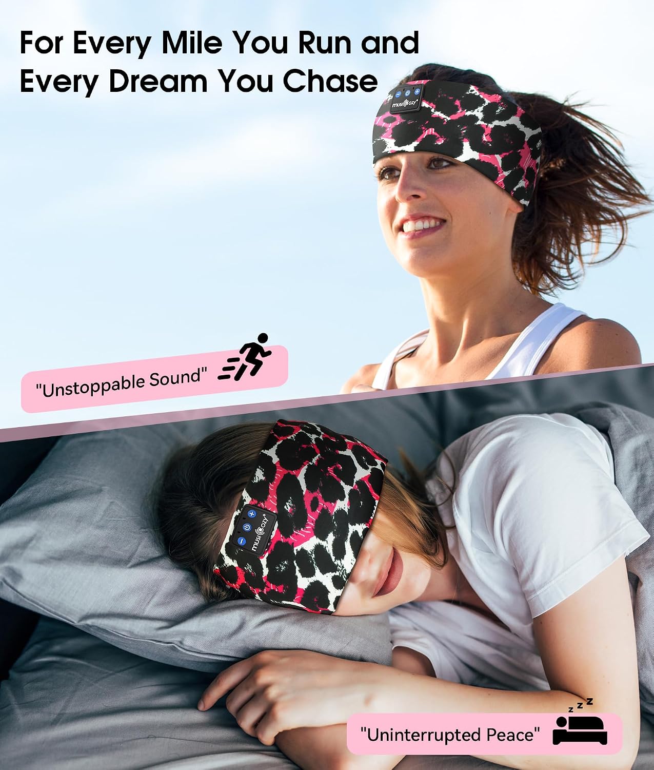 MUSICOZY Sleep Headphones Bluetooth 5.4 Headband, Wireless Earphones Music Sleep Earbuds Sleeping Eye Mask with HD Stereo Speakers for Workout Running Travel Yoga, Ideal Gifts for Men Women Mom Dad