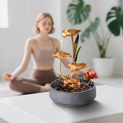 Haobos Indoor Tabletop Fountain Exquisite Meditation Desk Water Fountain Decorative Zen,4-Tier Lotus Desk Fountain,Home/Office Decor Housewarming Gift for Mom（23154）