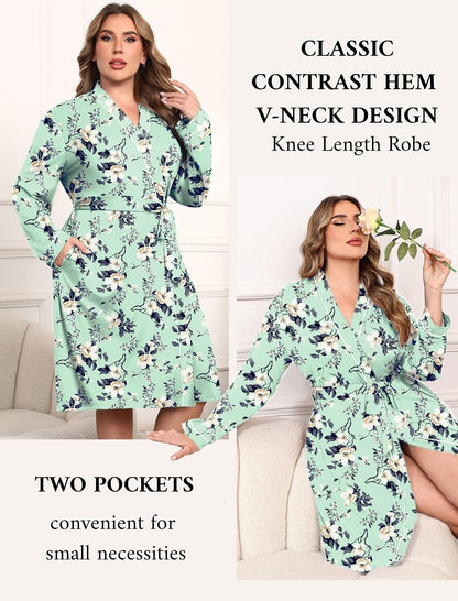 Ekouaer Plus Size Robes for Women Soft Bathrobe V Neck Soft Maternity Robe
