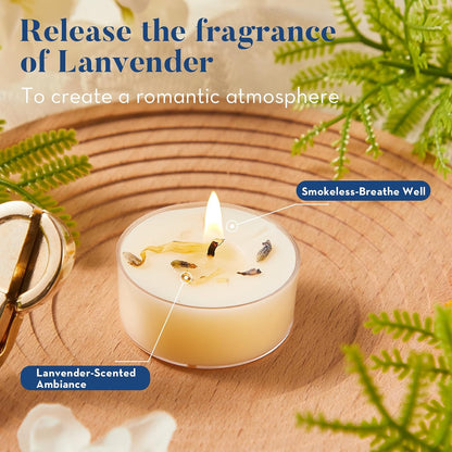 Crenovo Lavender Scented Tealight Candles with Dried Flowers 8 Pack