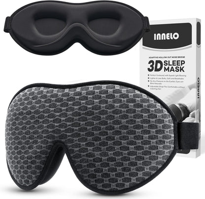 INNELO Sleep Mask for Side Sleeper, Eye Mask Sleeping Women Men, 100% Light Blocking 3D Contoured Cup Sleeping Mask Soft No Eye Pressure Cover Blindfold Night Shade for Travel Nap Yoga, Black