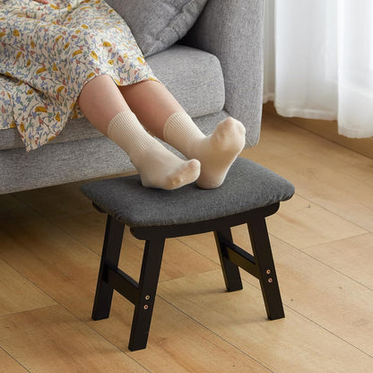 Foot Stool Ottoman Foot Rest Under Desk,Small Stool for Living Room, Bedroom and Kitchen (Brown Legs - Beige Stool Surface)