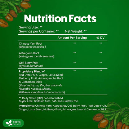 FreshDrinkUS, 24 Packs of Premium Herbal Support Tea – Ginseng Six Treasure Blend, 9 Powerful Ingredients, 10g/Bag – Men's Wellness Tea with Ginseng and Five Treasure Aid Root.